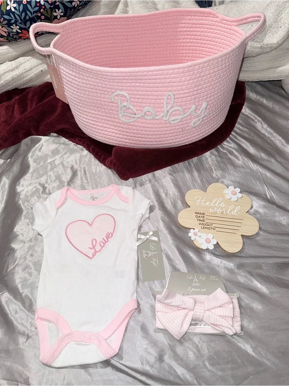 Le Top Pink & White Baby Headband Set with Bow